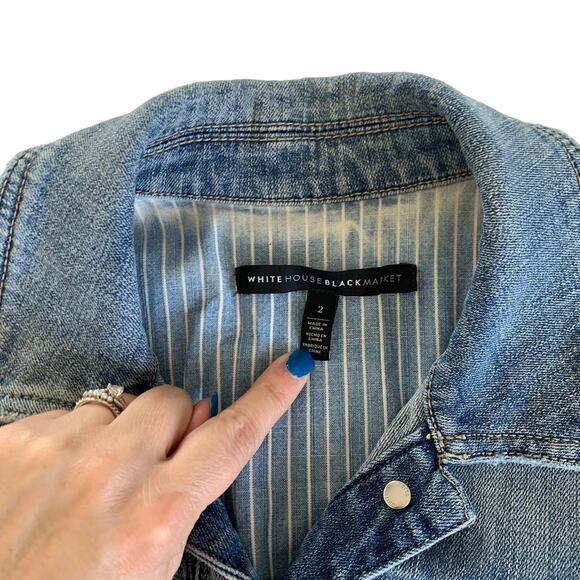 Via Penny Lane Reworked Apparel | Journey Custom Distressed Denim Jacket Size 2 - Picture 3 of 10